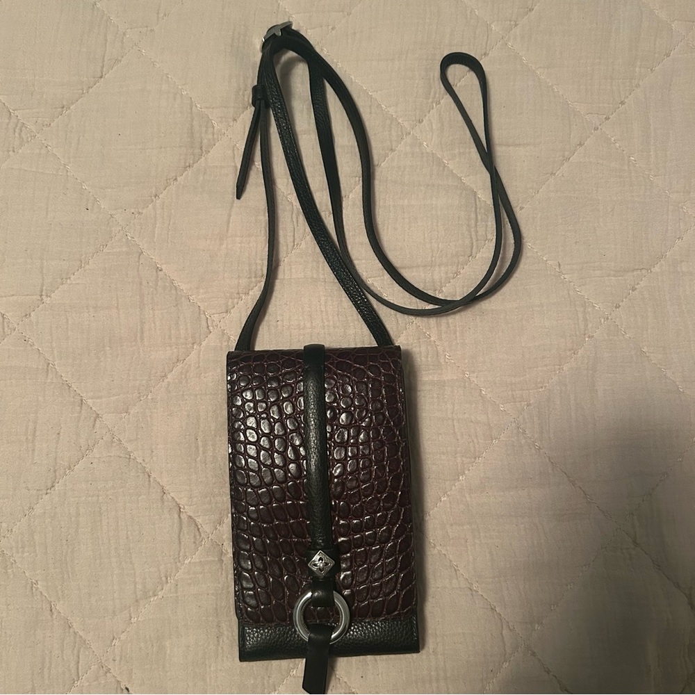 Brighton Croc-Embossed Burgundy Crossbody Phone Bag